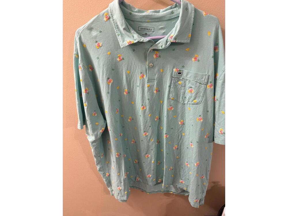 Crown & Ivy XXL Light Green Floral Polo Shirt